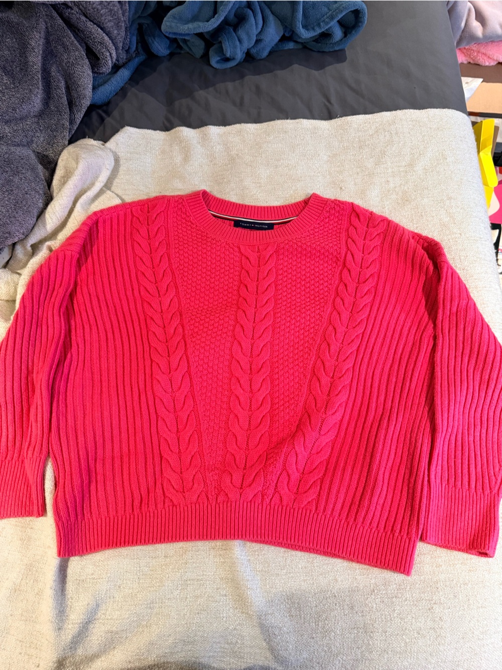 Tommy Hilfiger Hot Pink Cable Knit Wide Neck Sweater